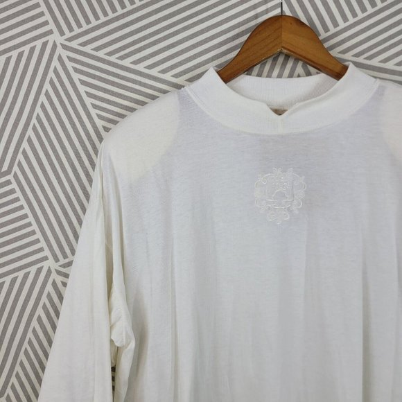 Vintage New 90s Long Sleeve T-Shirt Top Plus Size 20/22W White Embroidered NOS - Picture 3 of 7